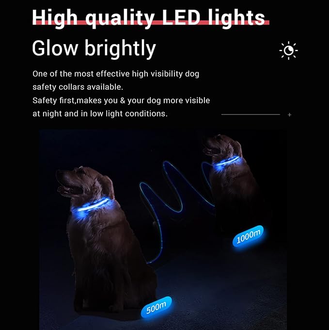 Dog Collars Light Up Rechargeable for Night Walking,Durable LED Dog Collar,Adjustable Lighted Dog Collar for Small Medium Large Dog
