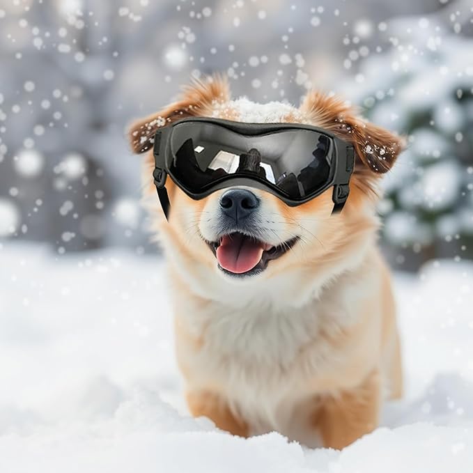 PETLESO Dog Goggles Small Breed, Dog Sunglasses UV Protection Puppy Eyewear for Small Pet Outdoor Riding Driving, Black S