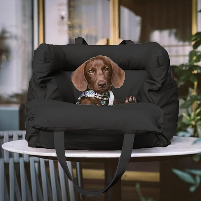 Deluxe Dog Car Seat for Small Dogs, Waterproof PU Leather Pet Booster Seat with Safety Tethers & Storage Pocket, Portable Travel Car Bed for Puppies & Small Pets up to 25lbs (Black)