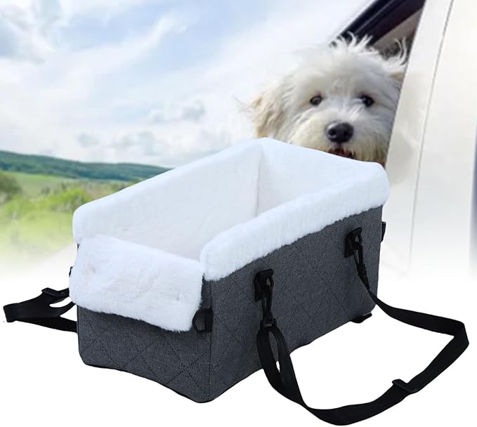 Diydeg Dog Car Seat, Soft Easy Installation Dog Booster Seat of Small Dogs and Cats, Portable Comfortable Travel Carrier Bed with Adjustable Straps for Cars, Trucks and SUVs (Grey)