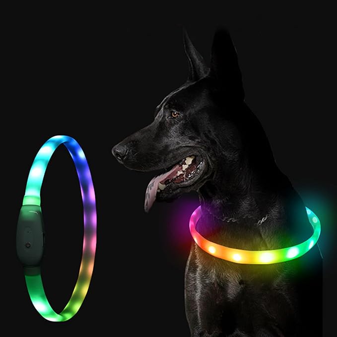 Led Dog Collar, USB Rechargeable Lighted Collar Band with Color Changeable,Cuttable Dog Lights Collars for Night Walking for Small Medium Large Dog