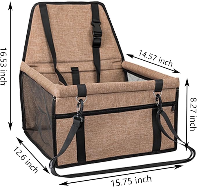 Dog Car Seat for Small Size Dog, Portable Cat Car Seat with Removable Safety Leash and PVC Support Pipe, Anti-Collapse Puppy Pet Car Seat Easy Assemble (Milky Coffee)