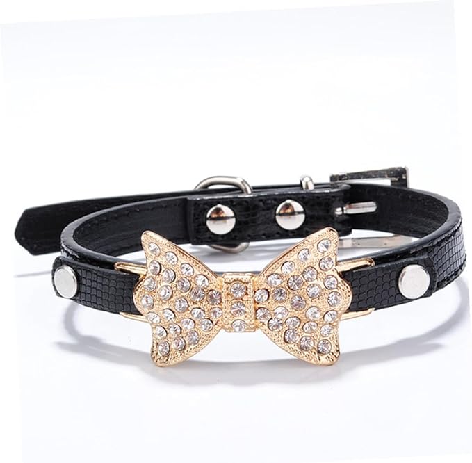 ERINGOGO 3Pcs PU Rhinestone Bowknot Pet Collar Set Small Size Mixed Colors Decorative Bow Pet Neck Collar for Dogs and Cats for Daily Wear