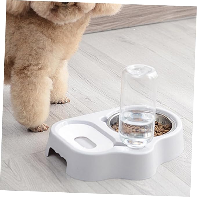 HANABASS Pet Double Bowl Automatic Water Feeder for Dogs and Cats Grey Smooth Non-Skid Base Convenient Food and Water Dispenser for Home Decor