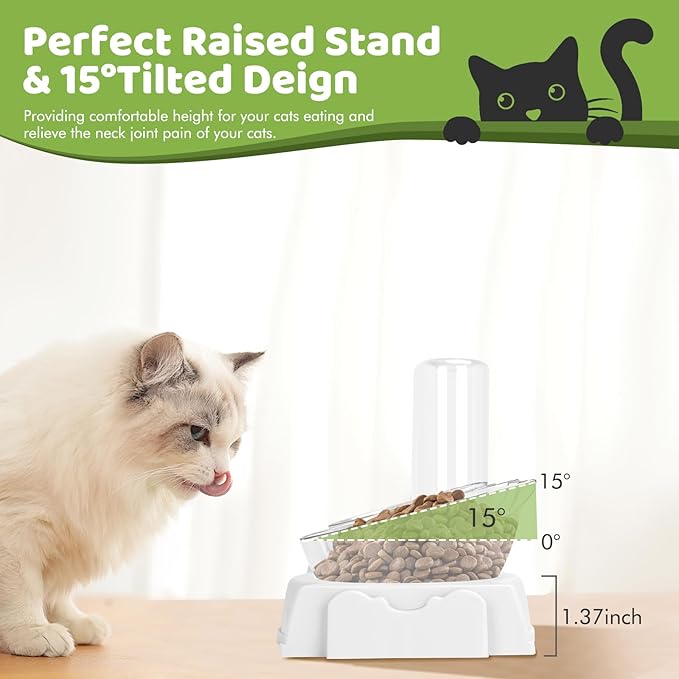 Yummy Sam Raised Four Cat Dishes for Food and Water, 15° Tilted 4 in 1 Small Pet Feeding Bowls Set with Automatic Water Bottle and Triple Food Bowls, Pet Feeder for Small Medium Pets Dog Puppy Cats