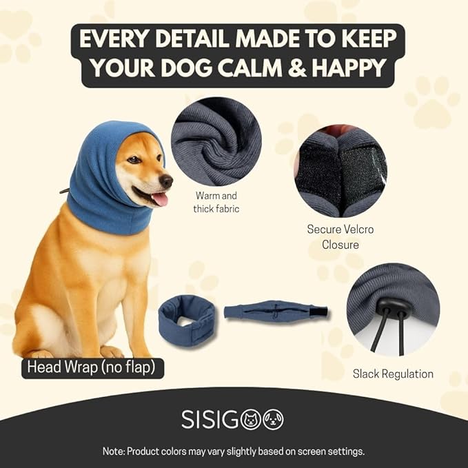 Dog Calming Hoodie – No Shake Ear Wraps for Dogs – Adjustable Dog Ear Muffs for Noise Protection – Ear Wrap Head Cover for Anxiety Relief, Hematoma, Grooming & Force Drying (Light Gray, M)