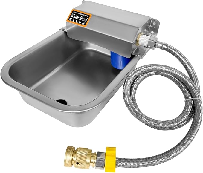 Automatic Dog Water Dispenser 1 Gallon/128 oz Stainless Steel Water Bowl with 3/4'' Brass Adapter Auto-Fill Wide Mouth Waterer Feeder Indoor and Outdoor Dog Waterer Feeder Fit 3/4'' GHT Faucet