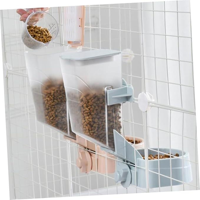 Automatic Pet Feeder for Dogs and Cats Removable Hanging Cage Food Dispenser Convenient Gravity Bowl for Easy Feeding for Home Use Blue Design