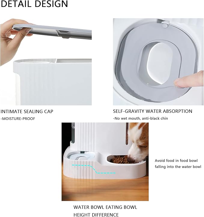 2 in 1 Automatic Gravity Cat Feeder, Large Capacity Separated Dog Food and Water Dispenser for Small Medium Cats, Dogs, Puppies and Rabbits