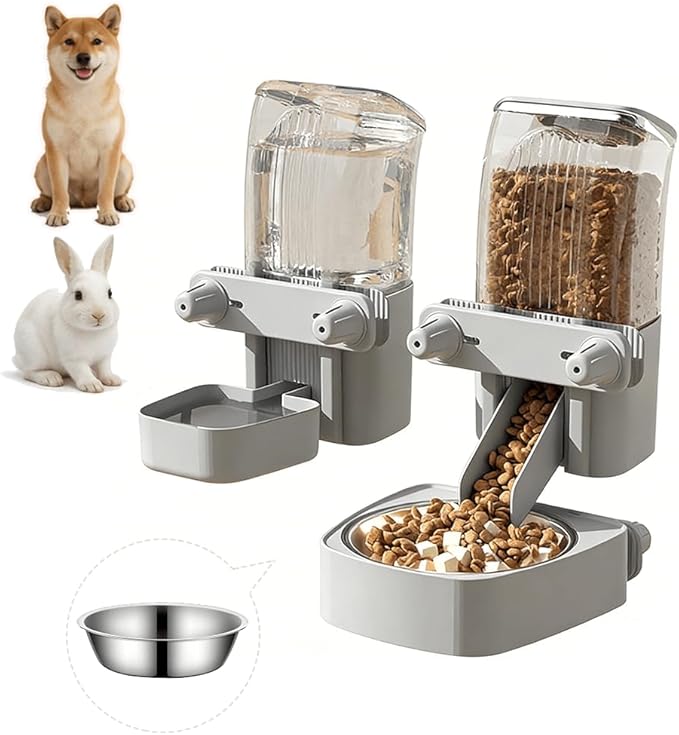 2-Pack Large-Capacity Hanging Automatic Pet Feeder & Water Dispenser - Refillable from Outside The Cage, 50oz/1500ml, for Small/Medium Dogs, Cats, Rabbits & Guinea Pigs