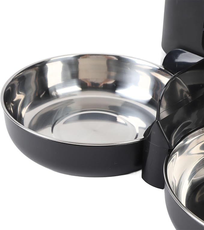 Automatic Pet Feeder, 5L Large Capacity Automatic Timed Cat Feeders with Visable Window Quantitative Feeding Stainless Steel 2 Bowls Dog Food Dispenser for Cats Dogs (Black)