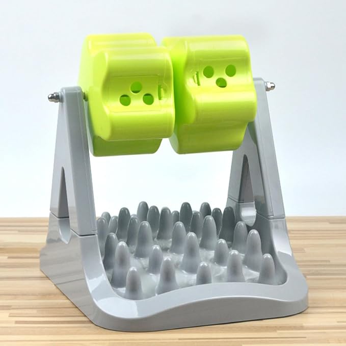 YARNOW Automatic Dog Food Dispenser Slow Feed Rotating Plastic Pet Feeder Bowl Anti-Choking Design for Interactive Feeding Training Gray Green