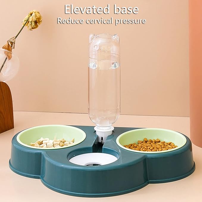 3 in 1 Dog Feeder Raised Cats Food Water Bowl Double Automatic Waterer No-Spill Double Pet Automatic Feeder Dog