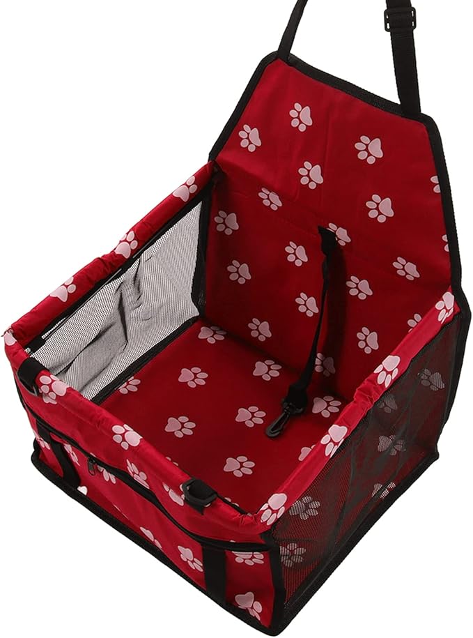 Pet Car Seat with Safety Leash, Dog Car Basket for Puppy Cat, Breathable Slip Proof Design, Portable Pet Travel Carrier with Adjustable Straps for Most Vehicles (Red)