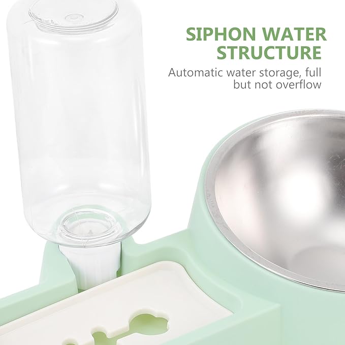 Beaupretty Automatic Dog Food Bowl and Water Dispenser Stainless Steel 2-in-1 Green Pet Feeder for Puppies and Dogs Indoor Feeding and Drinking Supplies