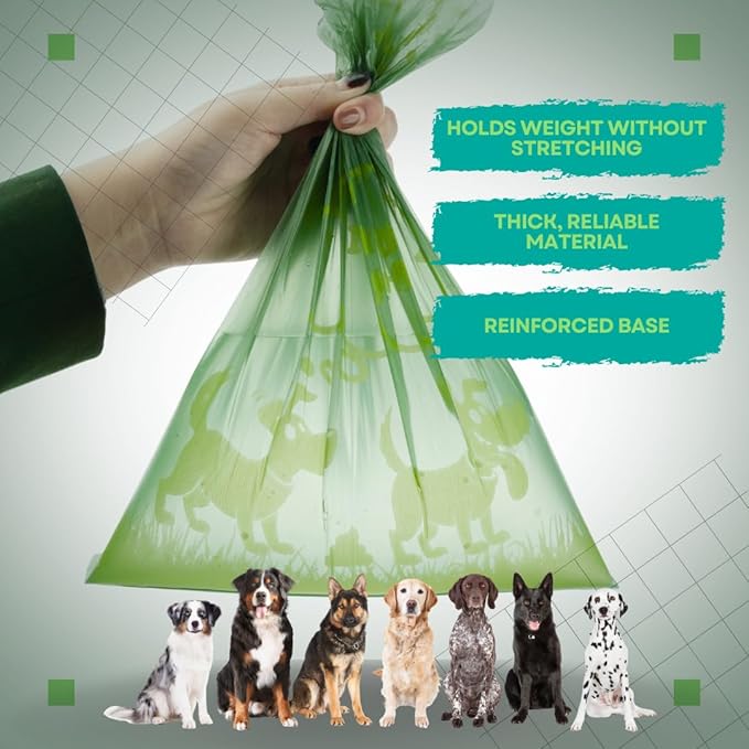 Dog Poop Bags with a Dispenser | 300 pcs, 20 Rolls, 9"x13" | Leak-Proof, Extra Strong, Thick Waste Bag | Easy Tear-Off Rolls | Unscented Green | Cat Waste Bags | Dog Waste Cleanup