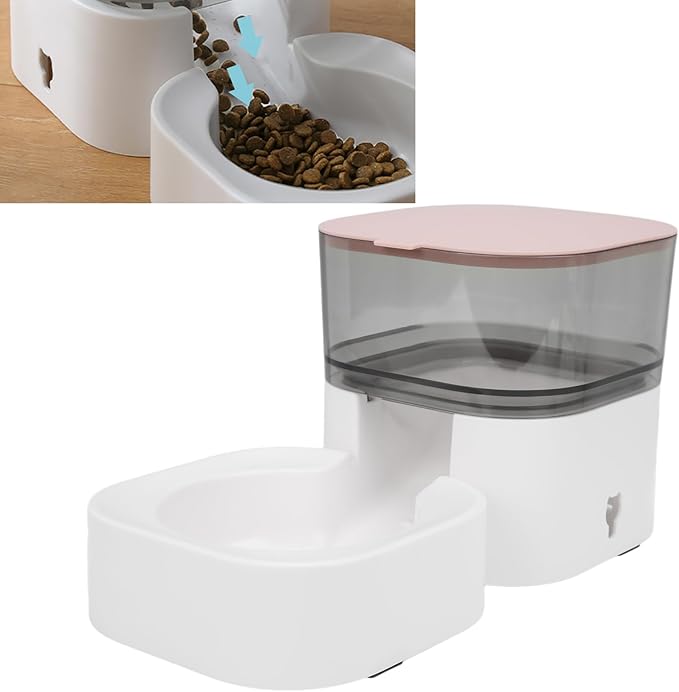 Pet Water Dispenser Automatic Self Dispensing Dog Food and Water Dispenser Station for Medium Small Dag Cats (Feeder (Pink))