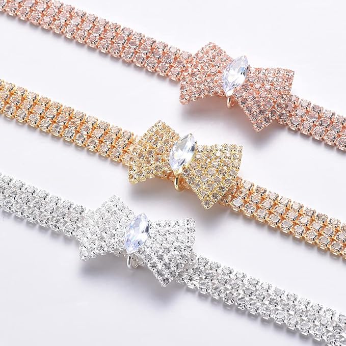 Pet Collar with Diamond Adjustable Crystal Bow Wedding Cat Collar Dog for Small Medium Pet Collar Dress Up Ornament