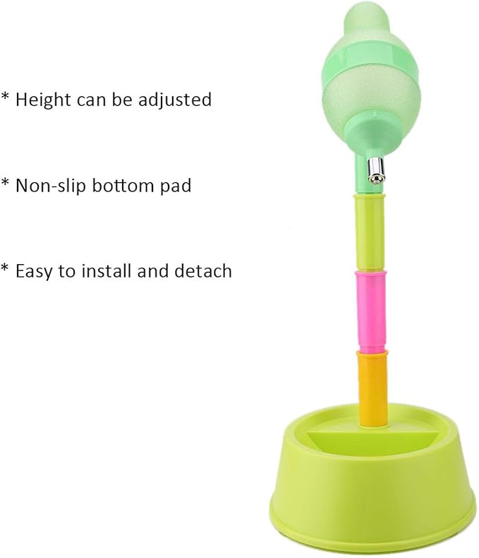 EVTSCAN Standing Pets Feeder Water Dispenser, Automatic Water Food Feeder Bowl Bottle, Adjustable Drinking Water Bottle(650 ML)(绿色底座)