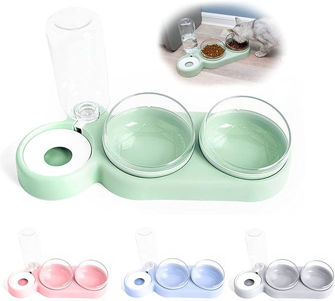 Automatic cat 2-in-1 Pet Cats Dogs Food Bowl Water Bowls Automatic Water Dispenser for Dog Cat s Drinking Pet Products pet (Color : Pink) (Green)