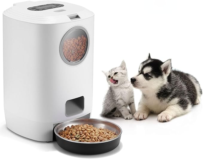 Automatic Pet Feeder with Stainless Steel Food Bowl, Dual Power Supply, Intelligent Timed Ration Feeding, Suitable for Cats and Dogs