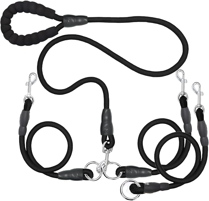 Heavy Duty 3 Dog Leash for Small Dogs No Tangle Detachable 360° Swivel Device with Padded Handle for Two/Three Pets