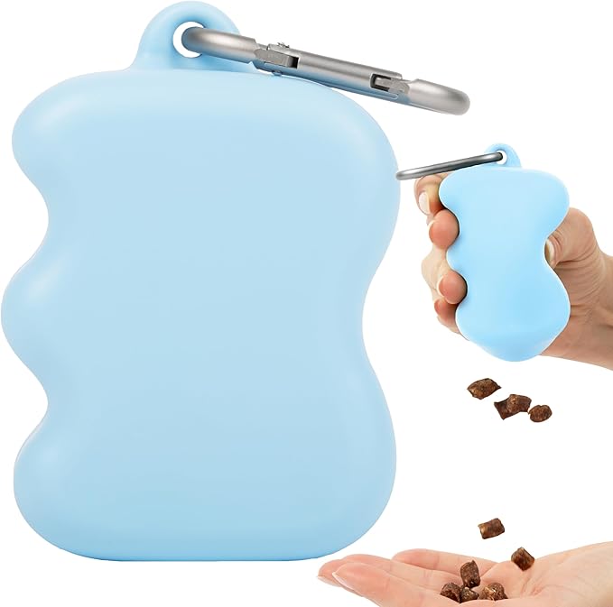 Springer Dog Treat Pouch for Effort-Free Squeeze Dispensing - Easy-Fill, Food-Grade Silicone Treat Pouches for Pet Training - Includes Carabiner-Sky Blue