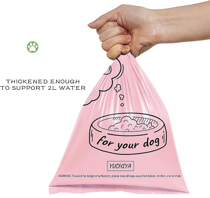 Aluminum Dog Poop Bags Holder with Carabiner Metal Pet Waste Bags Dispenser with Hook and Loop Fastener and Elastic Cord to Carry Used Bags (Pink)