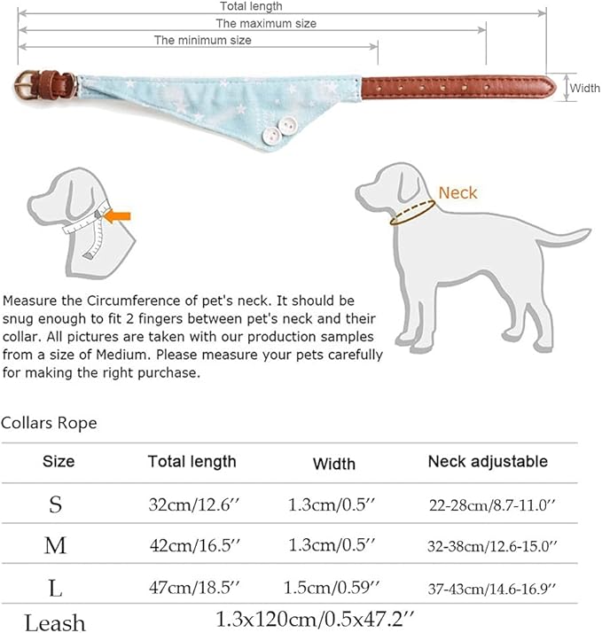 Cute Stars Pets Dog Collars Leather Bowknot Collar Leash Set for Small Medium Dogs Bulldog/Pug Necklace Bandana Pet Leashes (Black r Medium)