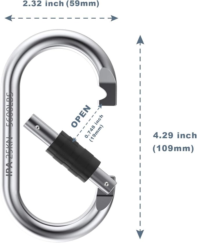 Oak-Sports Caribeener Clips,Climbing Carabiner(25kn=5600lbs),Heavy Duty Carabiner Clip,Multipurpose for Rigging, Ropes, Hammocks, Not Suitable for Pull-up Bars(2pack)