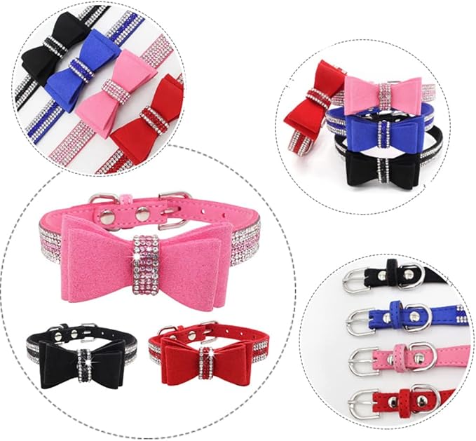 Puppy Dog Collar with Rhinestone Bow Knot Crystal Diamond Colorful Bling Girl Cat Collars XS Small Medium Large