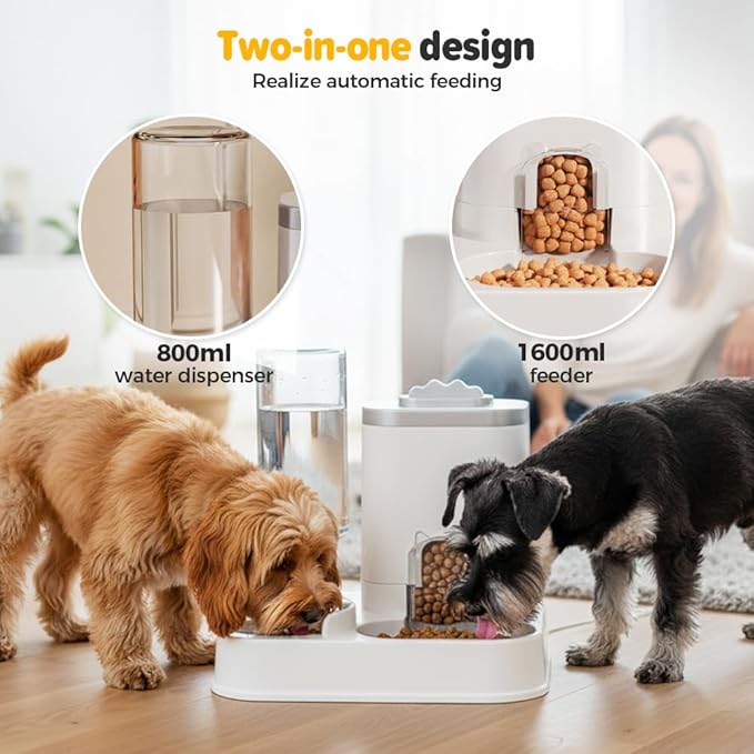 10L Automatic Pet Feeder and Water Dispenser Combo, Gravity Food and Water Station with 1-10L Adjustable Capacity, Non-Slip Base for Cats, Dogs, and Multiple Pets (Blue)