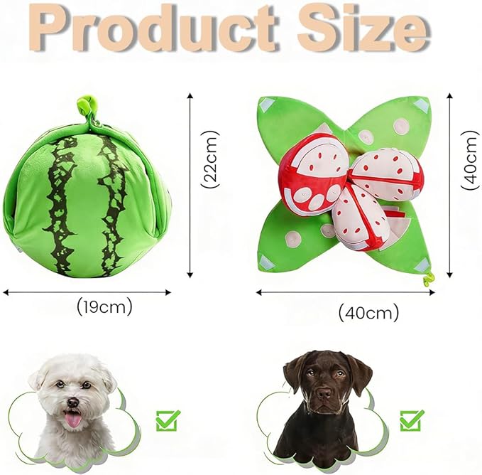 RJDJ Orange Hide-and-Seek Plush Dog Toy, Interactive Squeaky Watermelon Dog Toy with Hidden Pockets, Watermelon Snuffle Toy for Boredom Small Medium Dogs (2PC-C)