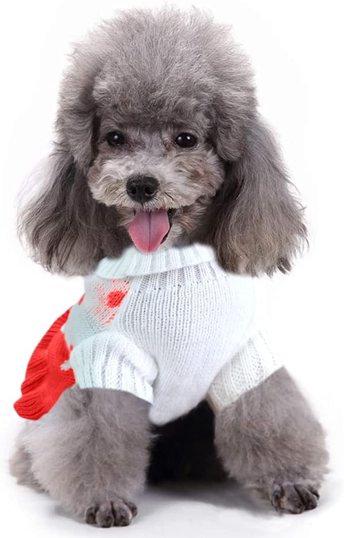 CHBORCHICEN Pet Dog Sweaters Classic Knitwear Turtleneck Winter Warm Puppy Clothing Cute Strawberry and Heart Doggie Sweater (M, Dress-Red1)