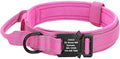 Military Tactical Pet Dog Collar Personalized Custom Nylon Reflective Small Medium Large Dog Collars Engraved ID Name Adjustable Pink L