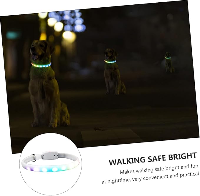 LED Dog Collar USB Rechargeable Waterproof Glowing Pet Collar White Light for Night Walking Safety