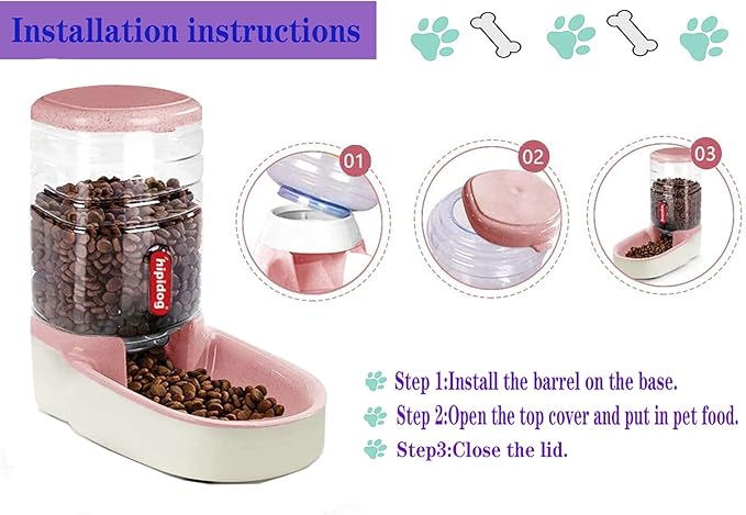 Automatic Feeders and Waterer Dog Cat Food Feeder Water Dispenser Gravity Food and Water Dispenser Automatic Food Dispenser for Small Large Pets Pink