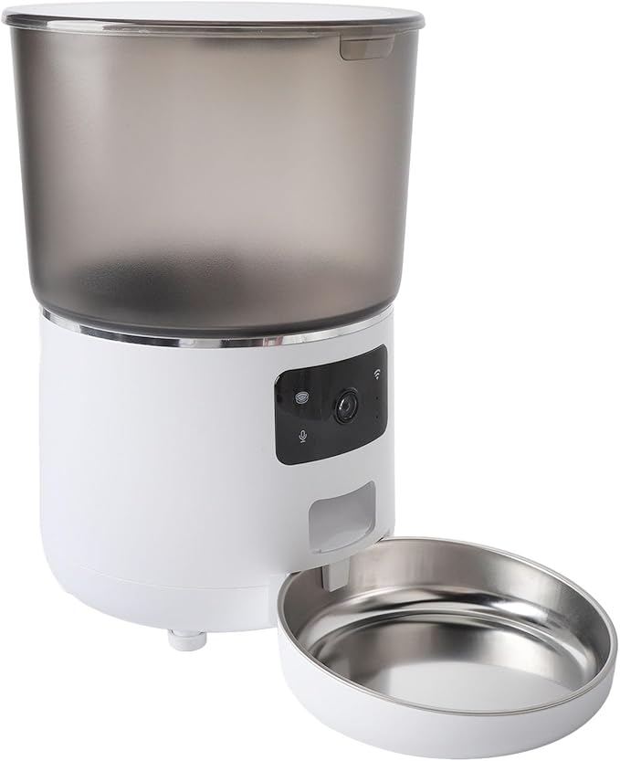 Automatic Pet Feeder, Upgrade 4L USB Wireless Timed Dry Food Dispenser with APP Smart Reminders for Cats Dogs, Portion Controlled Feeding, Removable, Easy to Clean (White)