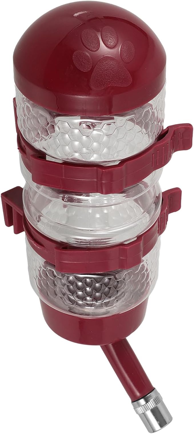 Kisangel Dog Water Bottle Dispenser Hanging Pet Feeder with Ball Valve Large Capacity Burgundy for Kennels Cats and Dogs Automatic Waterer for Crate Use