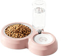 JAY D.L Double Dog Bowls, Cat Food and Water Bowl Set with Water Dispenser and Stainless Steel Bowl Gravity Feeder for Small or Medium Size Dogs Cats Rabbits (Pink)