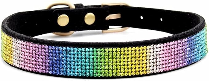 Rhinestone Dog Collar, Cute Dazzling Sparkling Soft Suede Leather Dog Cat Rhinestone Collar Crystal Diamond Pet Dog Puppy Collar (M, Black-3), Medium