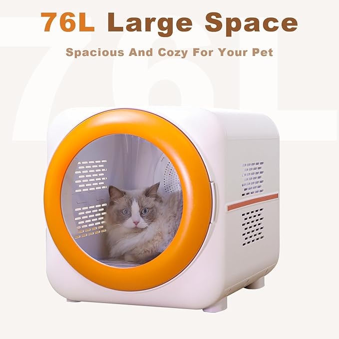 Pet Dryer Box with LED 30 Million Negative Ions&Multi-Function, 360° Efficient Automatic and Quite Box for Cats, Dogs, Smart Touch Screen Temperature Control, Safe Design for Pet Hair Dryer