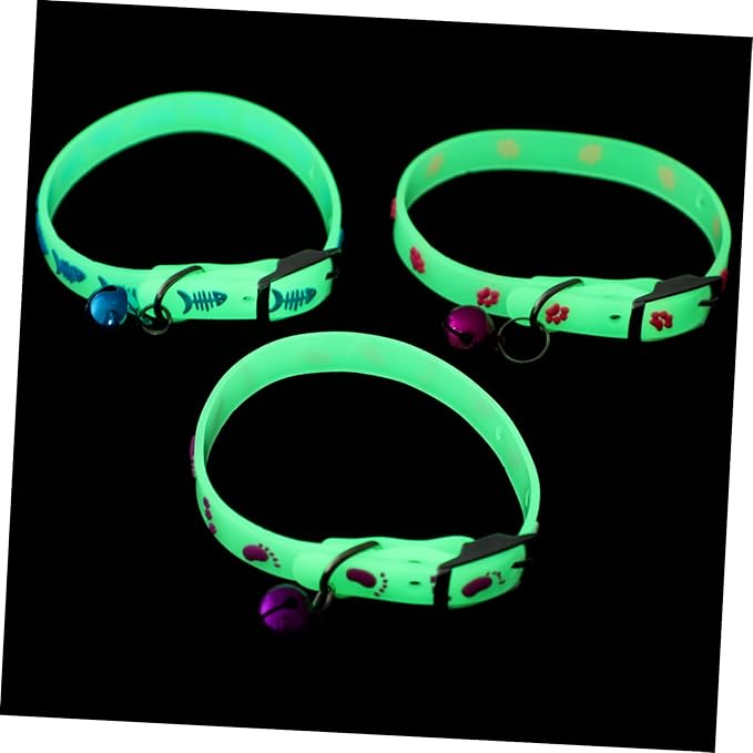 ERINGOGO 3pcs Fluorescent Pet Collar Glow Collars for Dogs and Cats Night Safety Accessories to Prevent Loss Random Colors Fish Bone