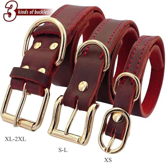 Dog Puppy Collar Genuine Leather Pet Collars for Small Medium Large Dogs Real Leather German Shepherd Big Dog Collar XS-XXL Red XL