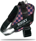 Personalized No-Pull Dog Harness with Name Patch, Adjustable, Reflective, Padded, Heavy Duty Pet Vest to Prevent Tugging, Pulling, or Choking, Training and Walking, US Flag, 2XL