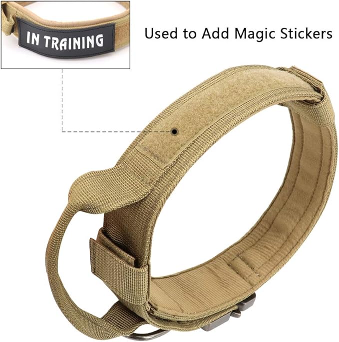 Military Tactical Dog Collar German Shepard Medium Large Dog Collars for Walking Training Duarable Dog Collar Control Handle Yellow XL