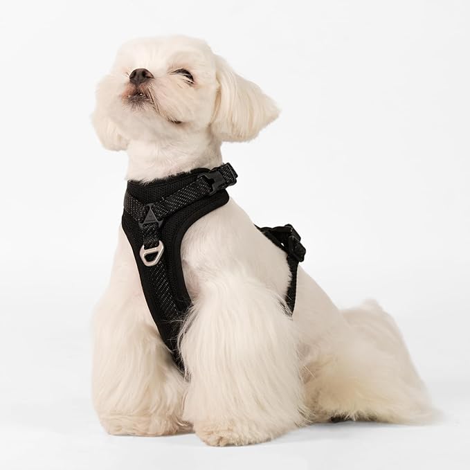 All-Weather No Pull Dog Harness Reflective Vest Harness QR Code Anti-Lost Adjustable Quick-Release Buckle Soft Padded Breathable Harness for Small Medium Large Dog (Super Reflect-Black, M)