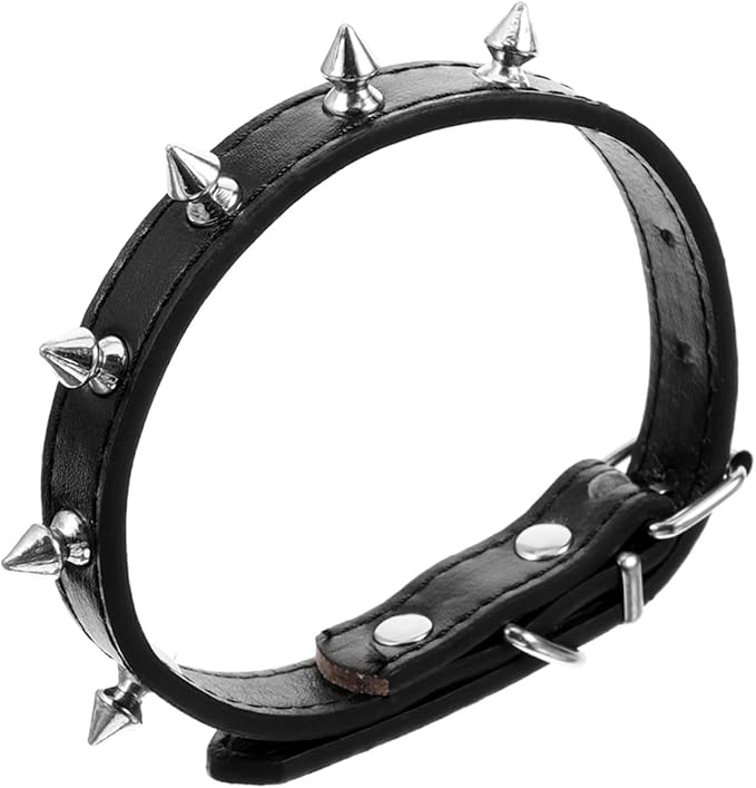 Rivet Dog Collar Adjustable Medium Size 2.0cm Wide Black Sturdy Leather Pet Collar for Walking and Training