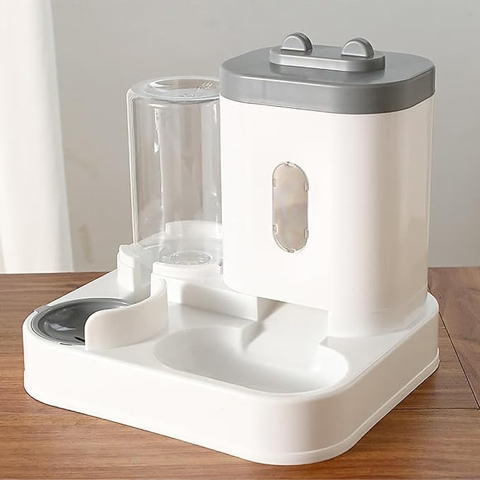 Pet Food Container Automatic Feeder with Large Capacity Gravity Cat Dog Water Dispenser Visible Grey