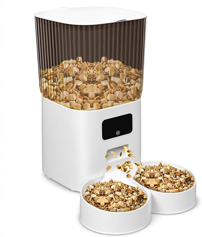 Smart Pet Feeder with Dual Bowls, WiFi APP Remote Control 5L Transparent Storage Bucket Automatic Cat Food Dispenser, Timed Quantitative Battery and USB Cat Dog Feeder 1 Set
